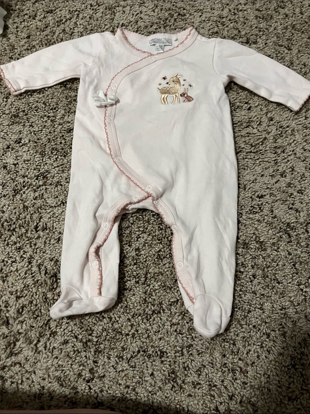 Pink Footed Baby One-Piece with Deer Appliqué